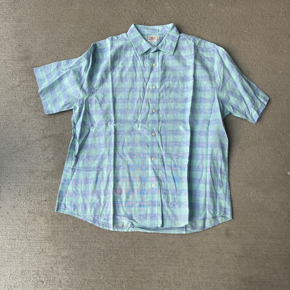 Faherty‎ Mens Button Up Shirt Blue Checked Everday Casual Short Sleeve Size XL